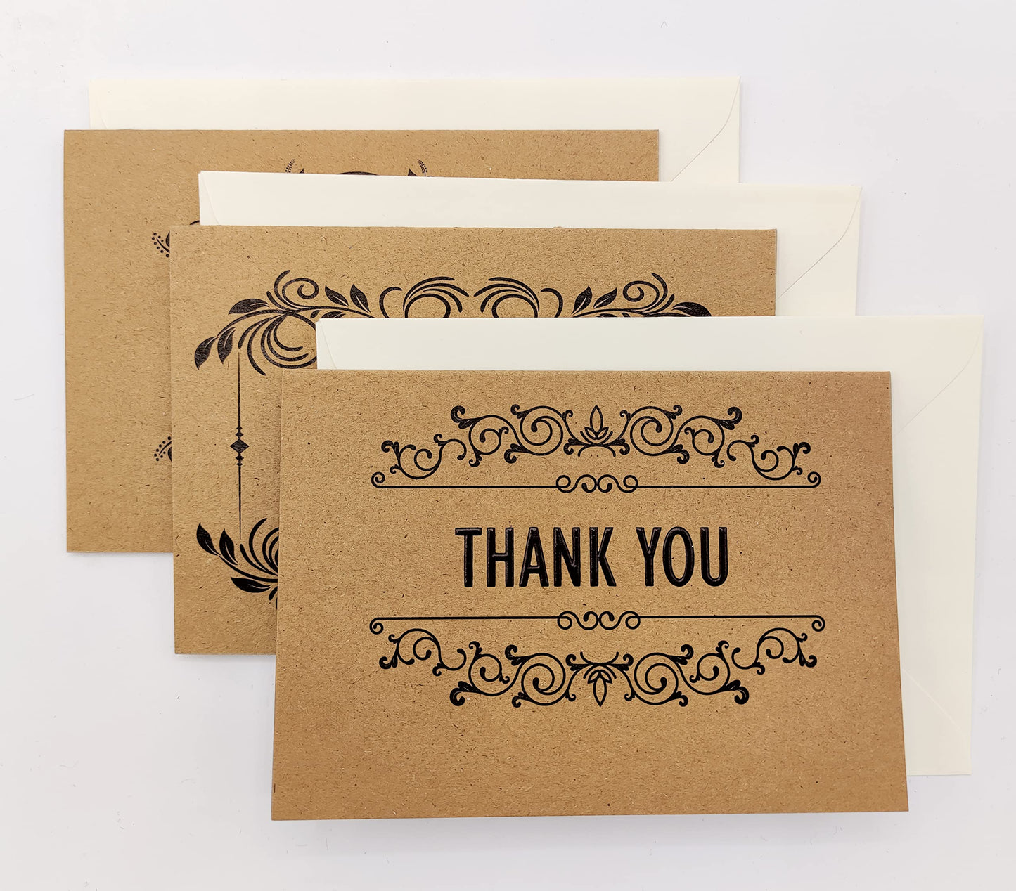 24/36 Thank You Cards Foiled Pack, Thank You Cards Multipack with envelopes and stickers for Christmas, Kids, Weddings, Graduation, Ivory coloured Paper envelopes, Kraft greeting cards are 150 X 100mm by Giftinghouse.