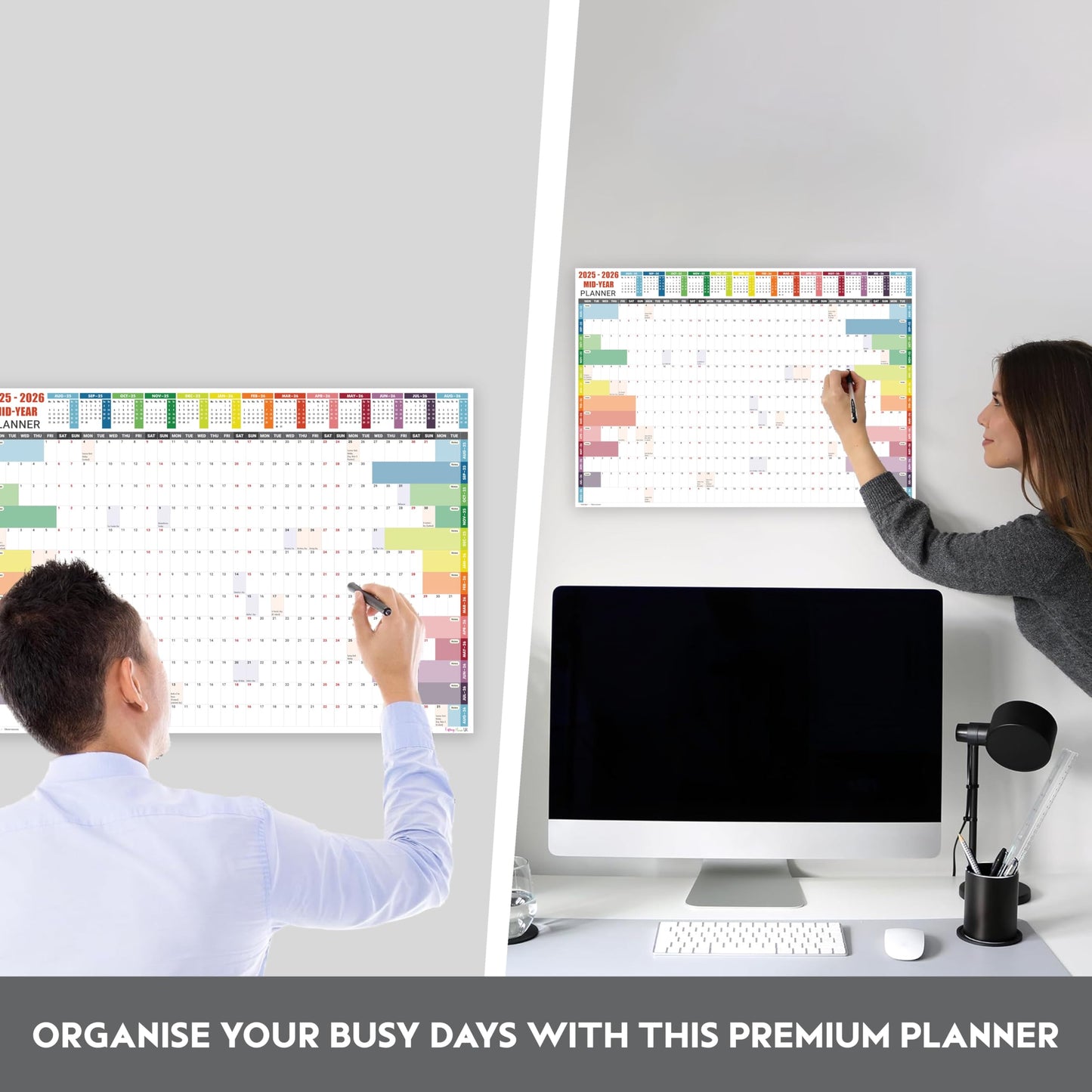Academic Wall Planner 2025-2026 A1 Laminated – Wall Calendar from August 2025 to August 2026 – Large Size (85 x 59.4 cm) – 13 Months Mid Year Wall Planner 25/26 – Marked Holidays - Notes Space