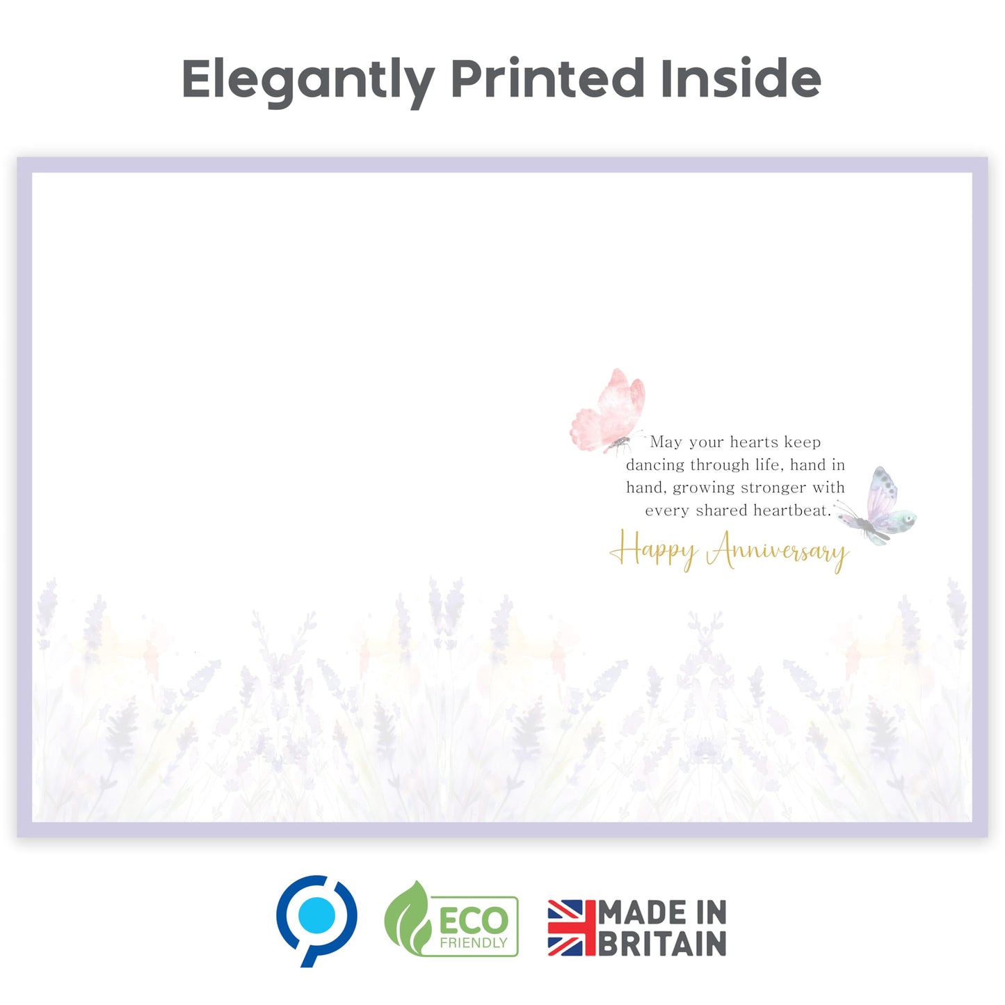 Happy Anniversary Card for Couple – Elegant Gold Foil Butterfly Design with Sticker – Large 22 x 15.5 cm with Inside Message – Wedding Anniversary Card for a Special Couple – Made in the UK