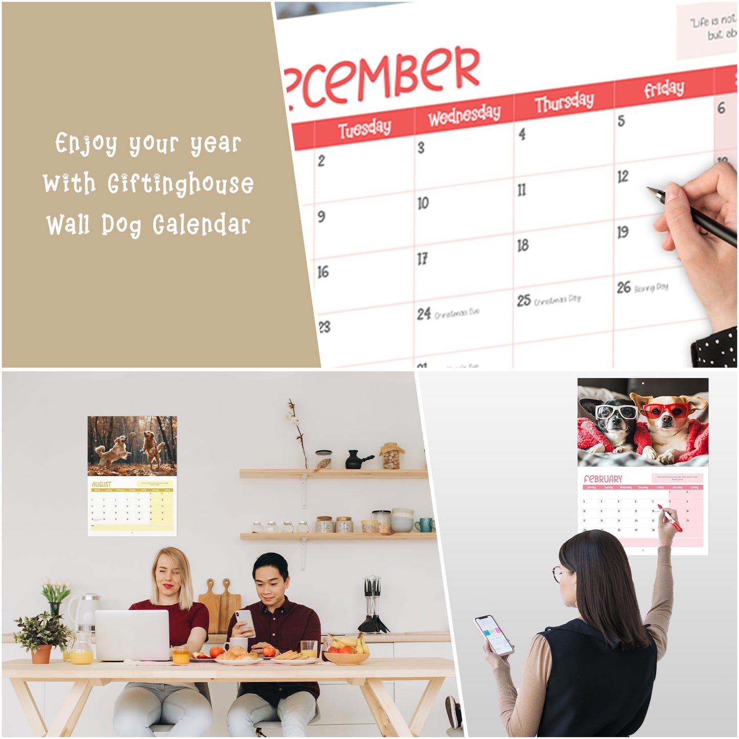 Wall Calendar 2025 UK - A4 Dog 2025 Calendar, Month-to-View (Jan 2025 - Dec 2025) - Eco-Friendly, A3 When Open, Made in the UK