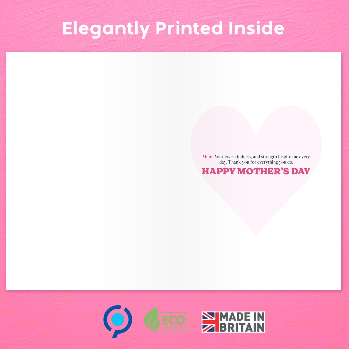 3D Mothers Day Card for Mum | Pink Padded Heart with Embossed Sticker & Pink Envelope | Happy Mother's Day Card from Daughter or Son | 18x13 cm ā Eco-Friendly 350 GSM - Made in the UK