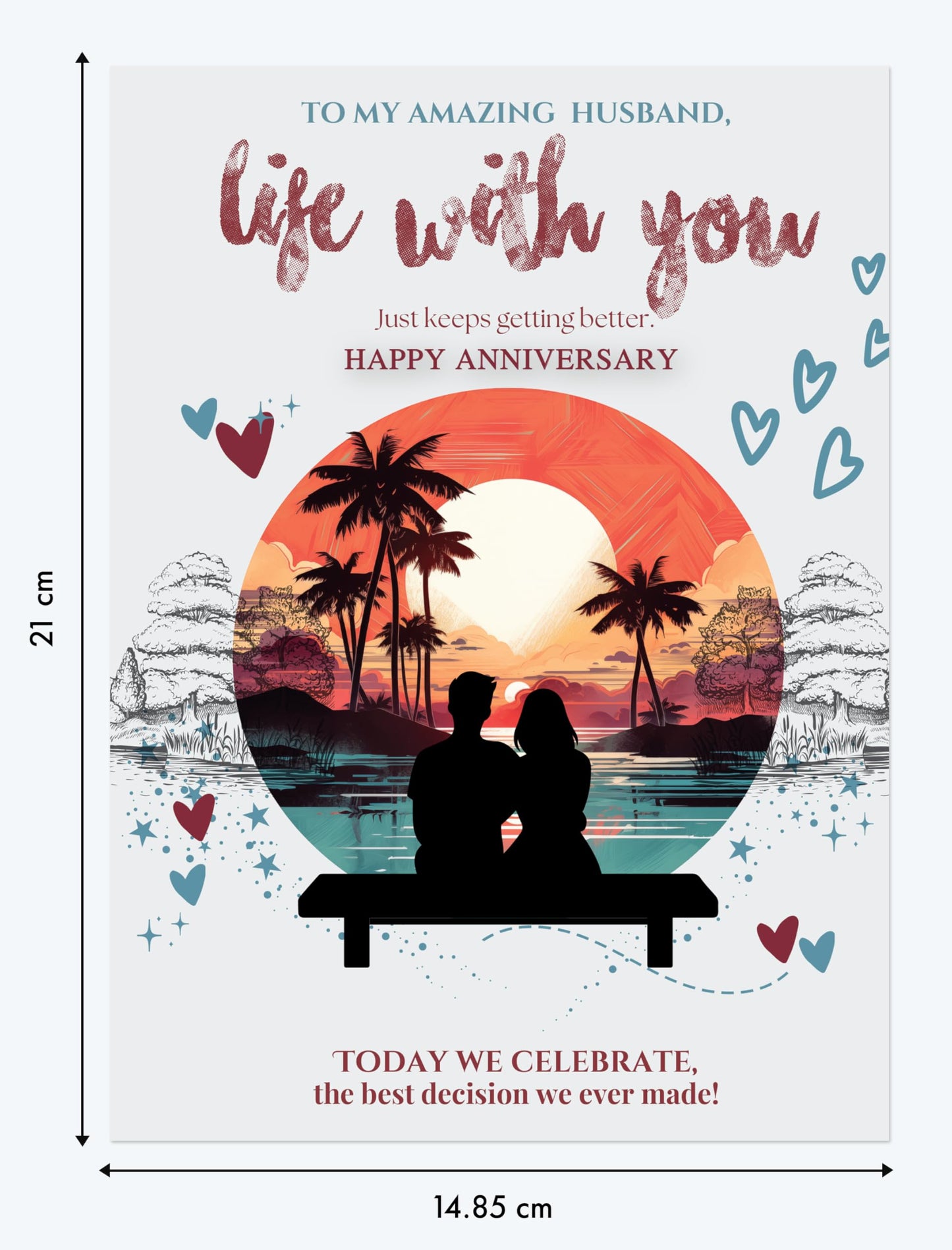 Happy Anniversary Card for Husband with Envelope, Traditional Design Husband Anniversary Card from Wife, Eco-friendly Wedding Anniversary Card for him - Made in UK