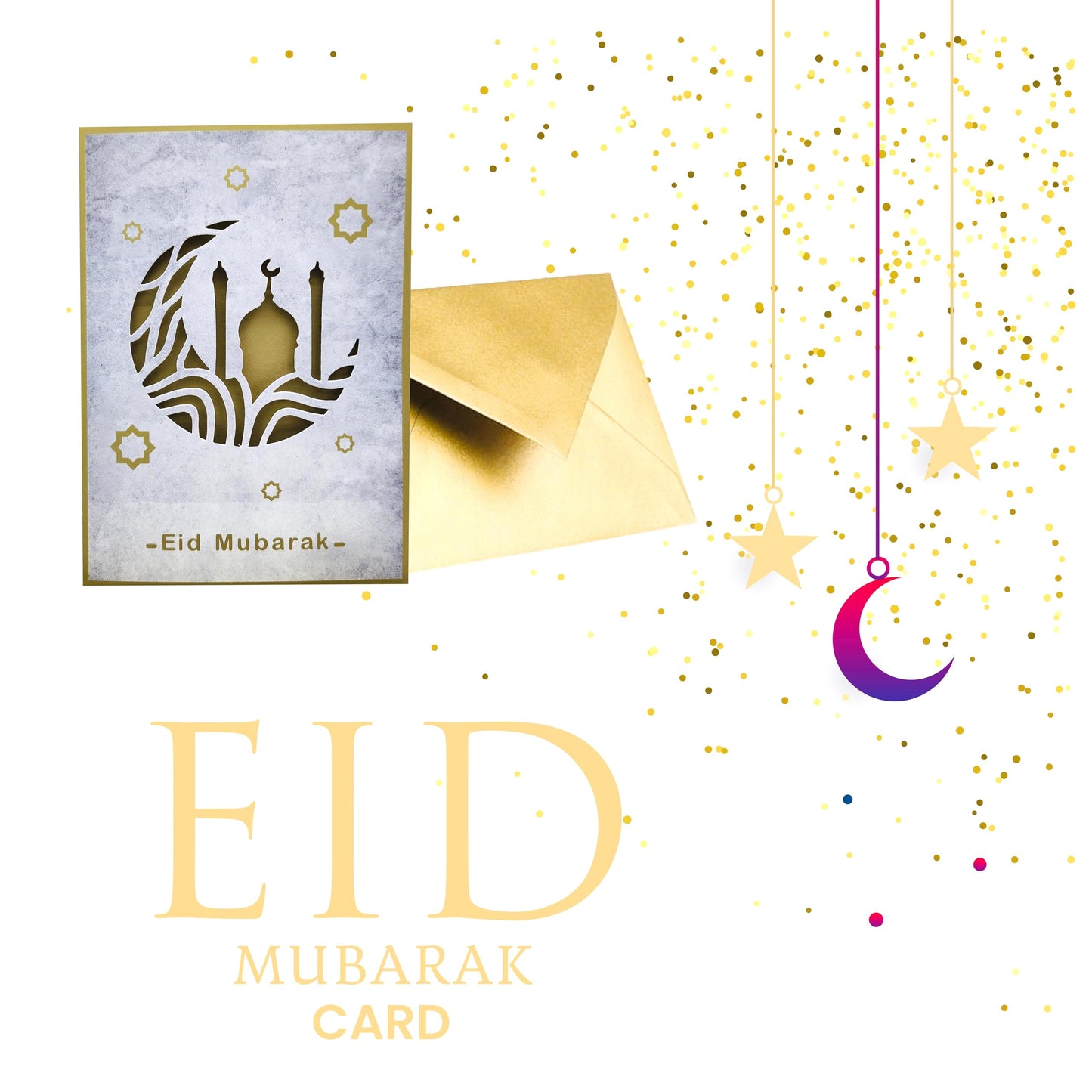 Premium 3D Eid Mubarak Cards Multipack with Golden Envelopes - Pack of 6/12 ā 3D Design Eid Cards Multipack - Happy Eid Mubarak Card for kids and Family, Eco Friendly Greetings Cards