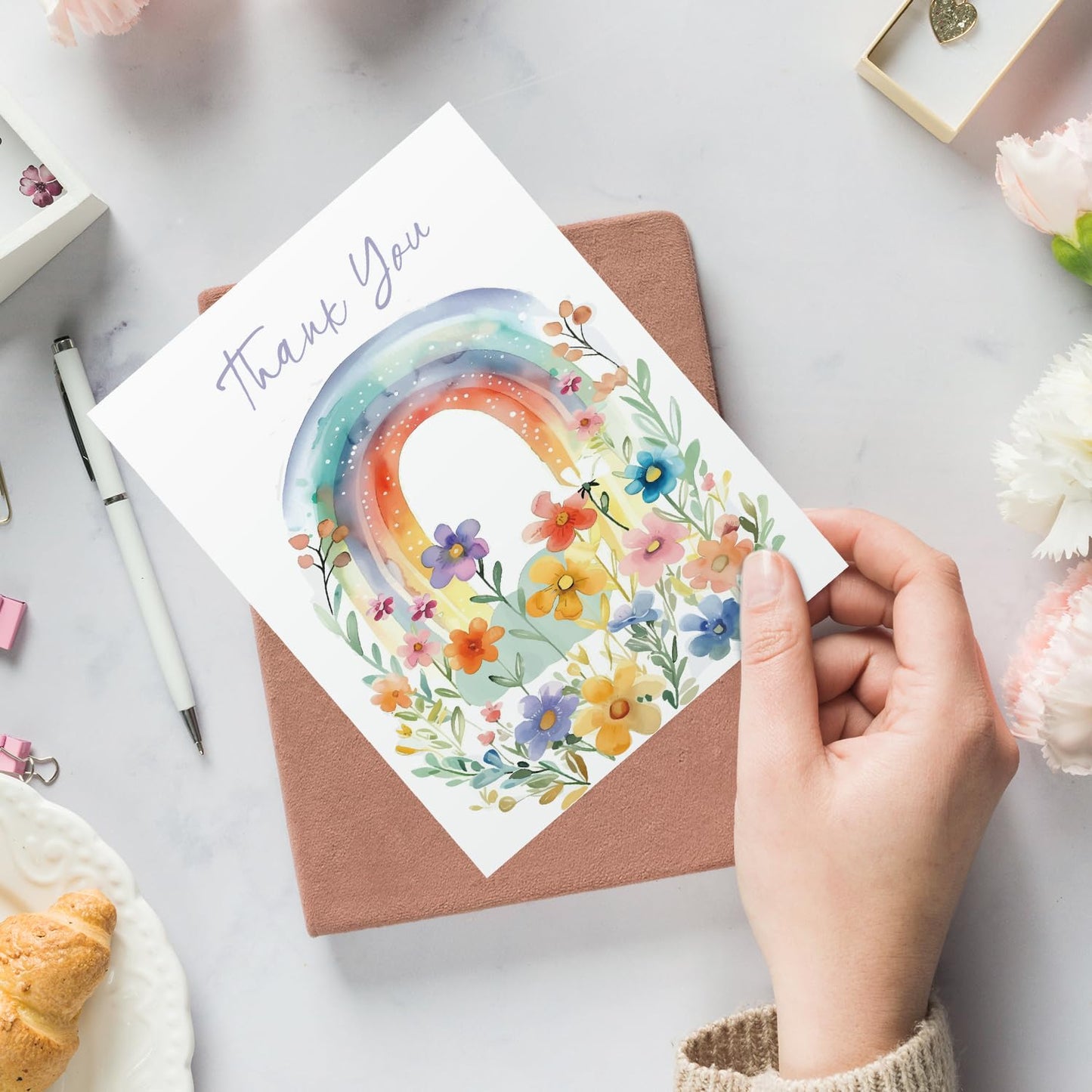 Giftinghouse Thank You Card With Envelope, Rainbow Flower Design Teacher Thank You Card - Blank Inside Greeting Card For Wedding, Teachers, Kids & Christmas - Eco-friendly.