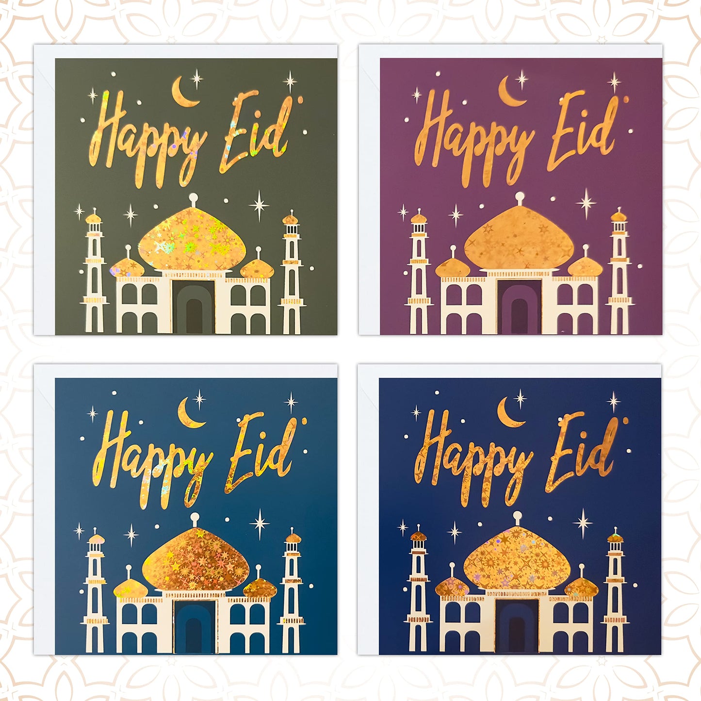 Giftinghouse Eid Cards Pack of 4/12 with envelopes - Eid Mubarak Cards multipack greetings cards - Eco Friendly happy Eid card for kids and Family