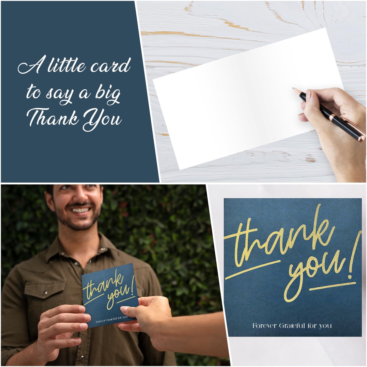 Luxury Matte Thank You Card with Envelope | Premium Textured Gold Foil Single Thank You Card | 400 GSM | Blank Inside Greeting Card for Teacher, Weddings, Kids, Christmas | Eco-friendly | Made in UK