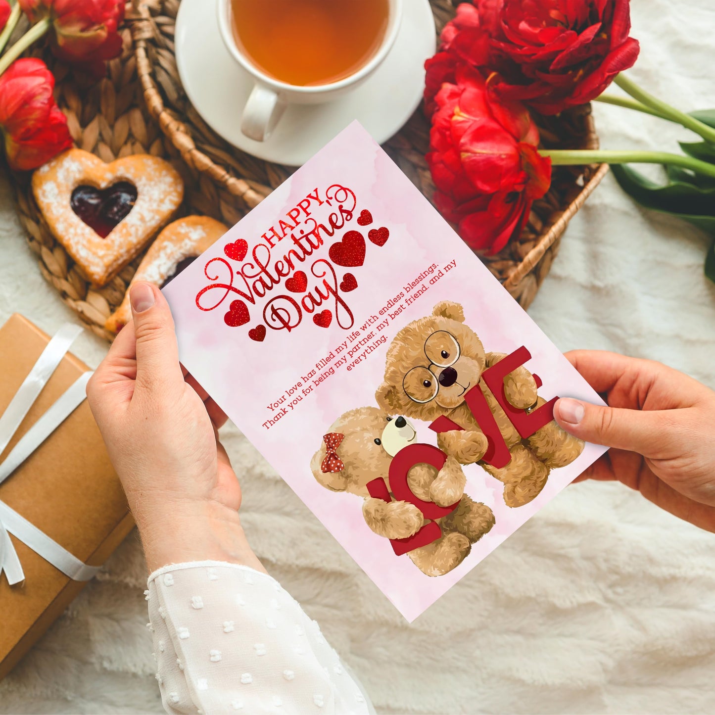 Happy Valentines Day Card – Cute Teddy Bear Design with Romantic Message – Red Foil Large Size card 22 x 15.5 cm – Valentines Card Wife, Valentines Card for Him, Her, Husband, or Fiancé – Premium 350