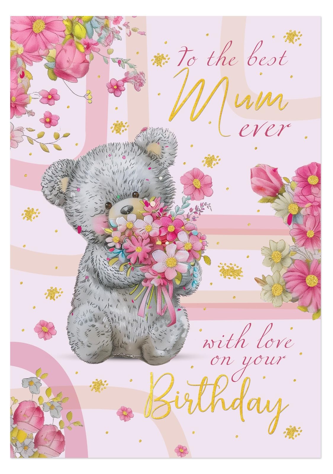 Mum Birthday Card with Envelope, Foiled Traditional Design Birthday Card Mum, Large Size (8.8x6.3 inch), Eco-Friendly Happy Birthday Card for Mum from Daughter & Son | Made in the UK