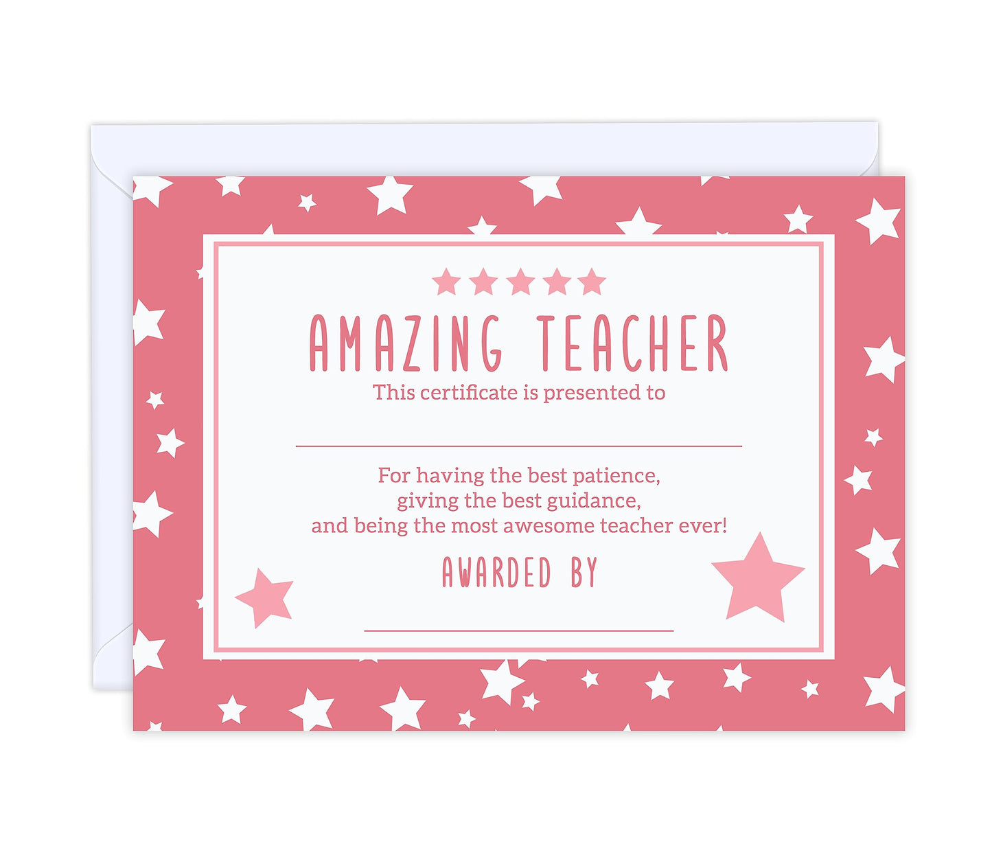 1/6 Premium Thank You Teacher Cards - Certificate for Amazing Teacher- Women Men Appreciation - Leaving Presents for Best, Nursery Teacher