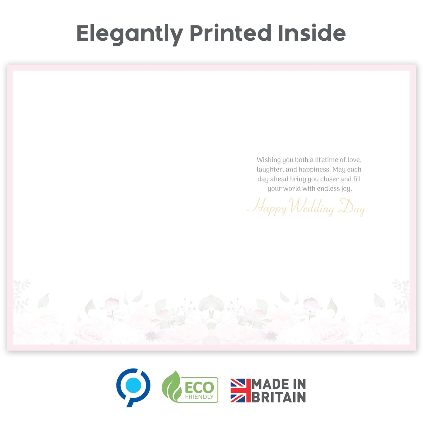 Wedding Card for Bride and Groom – Large 22 x 15.5cm – Wedding Day Card with Gold Foil Finish and Embossed Sticker – Elegant Floral Design with Inside Message – Made in the UK