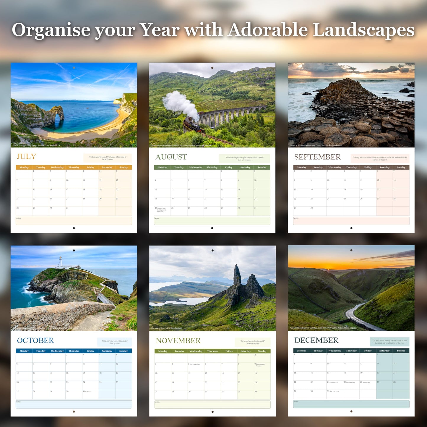2025 Calendar - UK Landscapes Wall Calendar 2025 UK, A4 Month-to-View (Jan 2025 - Dec 2025) - Eco-Friendly, A3 When Open, Made in the UK