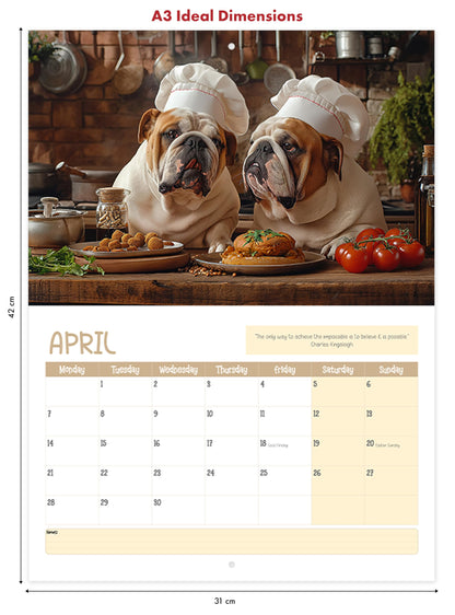 Wall Calendar 2025 UK - A4 Dog 2025 Calendar, Month-to-View (Jan 2025 - Dec 2025) - Eco-Friendly, A3 When Open, Made in the UK