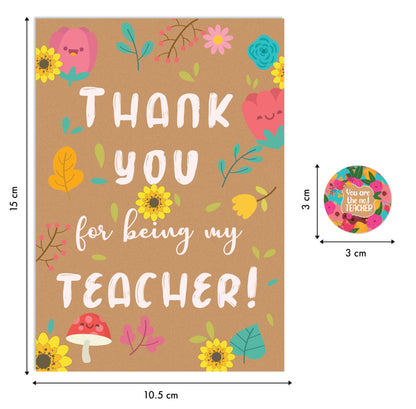 10 Thank You Teacher Cards Multipack with Envelopes and Stickers - 10 Unique Designs of Teacher Thank You Cards for Men and Women – Blank Inside Ecofriendly Teachers Christmas Card - UK.