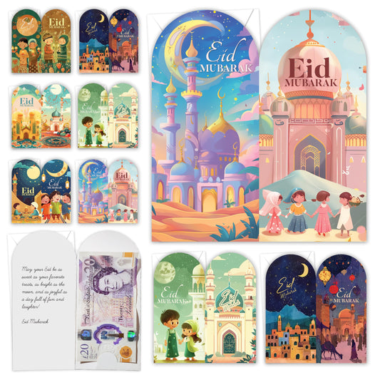 Giftinghouse Eid Money Envelopes 6/12/18 Pack - Eid Mubarak Cards – Happy Eid Mubarak Money Envelopes Featuring 6 Unique Designs, Perfect Eid Money Wallets for Kids, Eid Cards Multipack