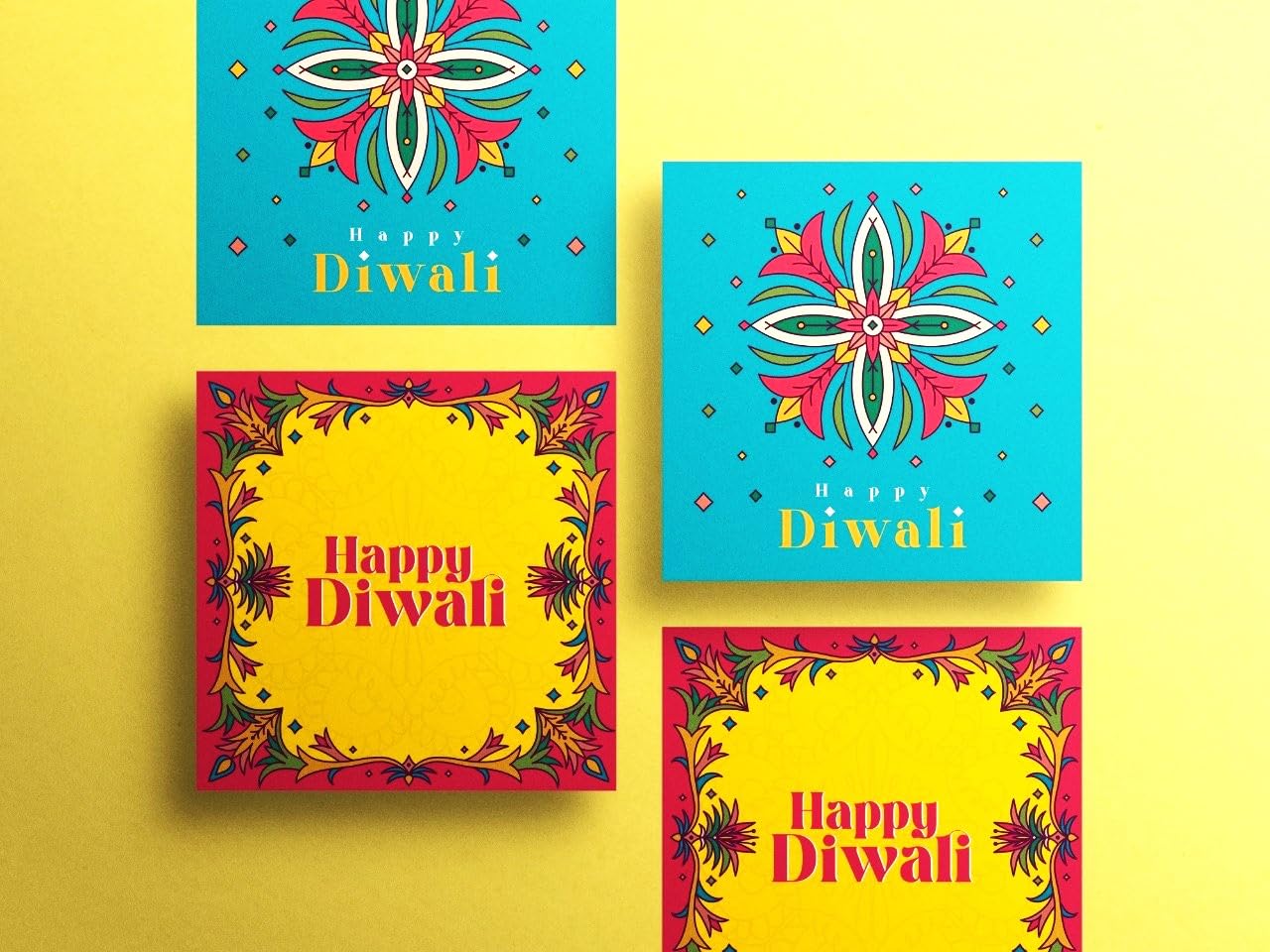 Giftinghouse Premium Diwali Cards Multipack with Envelopes - 8/12 Pcs of Happy Diwali Cards – Eco-Friendly, Luxury Greeting Cards with Red Envelopes for decorations, family, friends