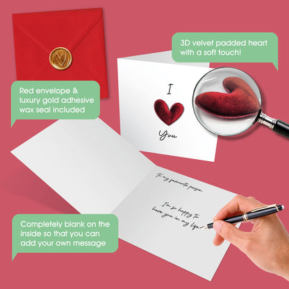 Giftinghouse 3d Valentines Card with Luxury Wax Seal and Envelope - Valentine's Day Cards for husband, wife, him, girlfriend, boyfriend - Anniversary card I love you - Eco-friendly