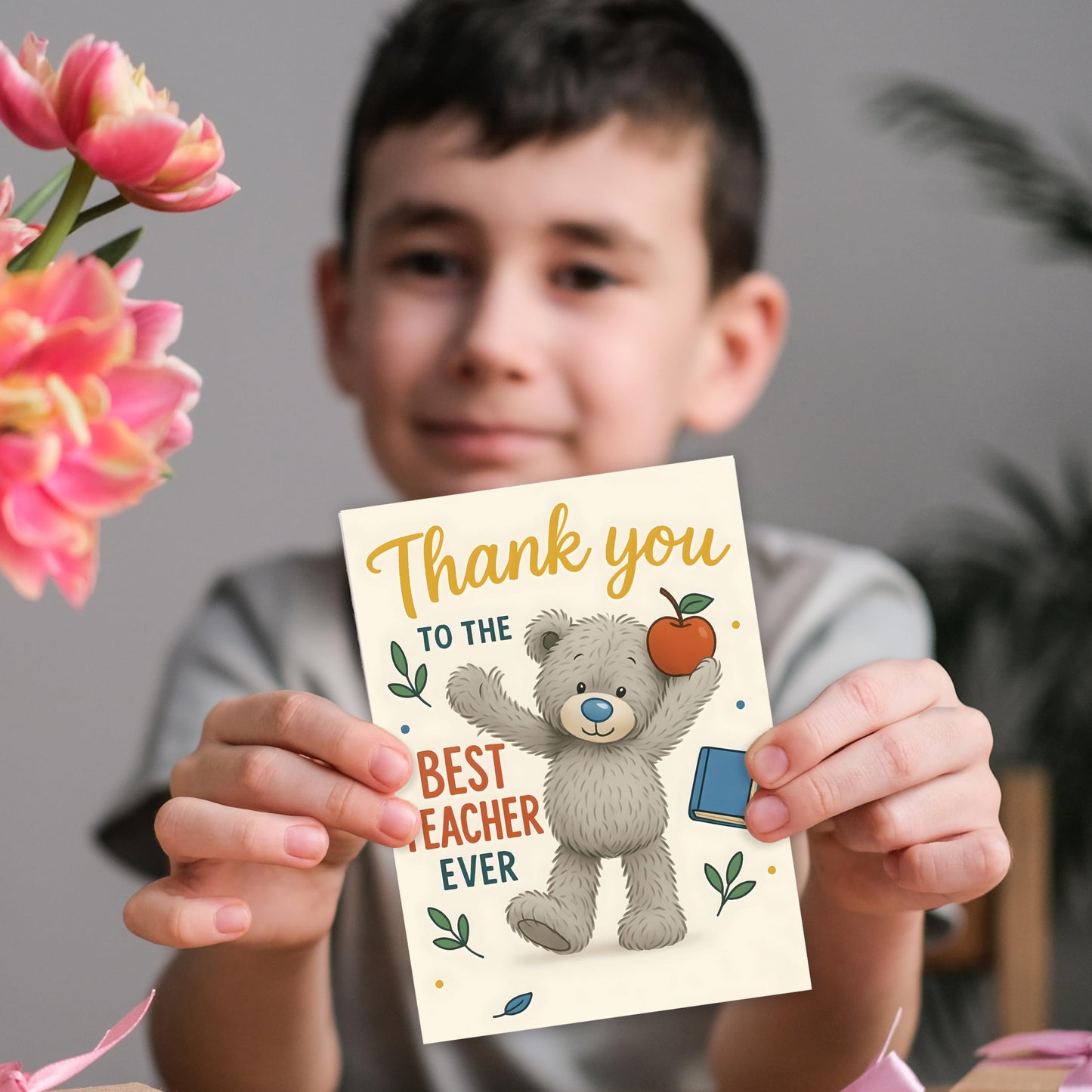 Thank You Teacher Gifts for Women & Men – Best Teacher Thank You Card with Wooden Apple Coaster and Embossed Sticker – End of Year, Leaving or Retirement Gift for Teachers – Made in the UK