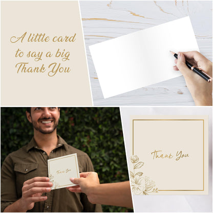 10 Cold-Foiled Thank You Cards Multipack with Envelopes - Elegant Design Thank You Greeting Cards for Teachers, Kids - Fully Recyclable and Eco-Friendly - 300 GSM