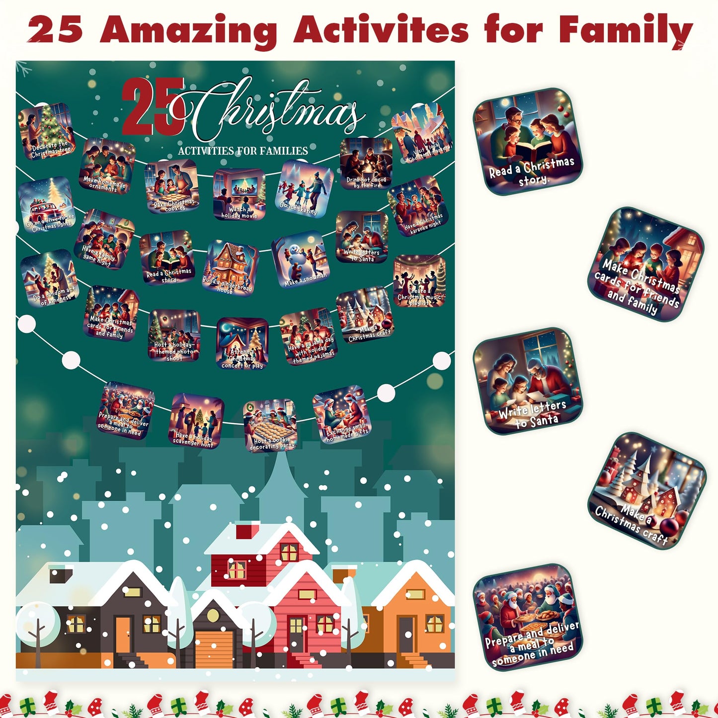25 Christmas Activities for Families - A2 Size Christmas Scratch Off Poster - Perfect Christmas Eve Activities to Do Together with Family - Best Family Christmas Gifts for All Ages - Made in the UK