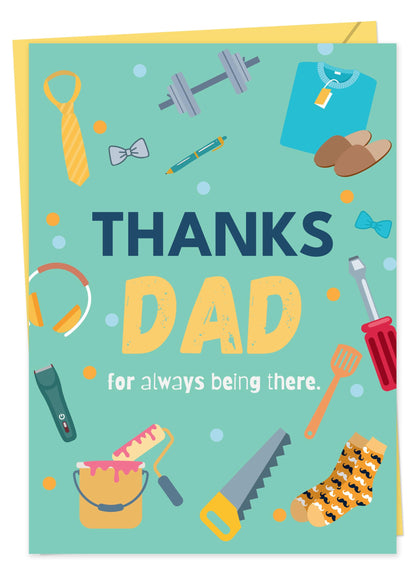 Giftinghouse Father's Day Card with Envelope, Happy Fathers Day Card From Son, Daughter, Featuring a Heartfelt Message Thanks Dad, for Always Being There! Happy Fathers Day Greeting Card, Made in UK