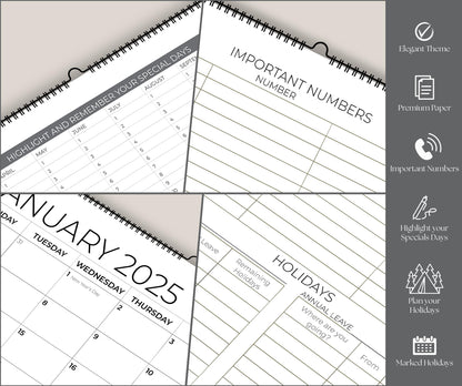 Wall Calendar 2025 - A4 2025 Calendar UK Month-to-View (Jan - Dec 2025) - Twin-Wire Binding, Hanging Hook - For Family planner, Office, Student - Made in the UK