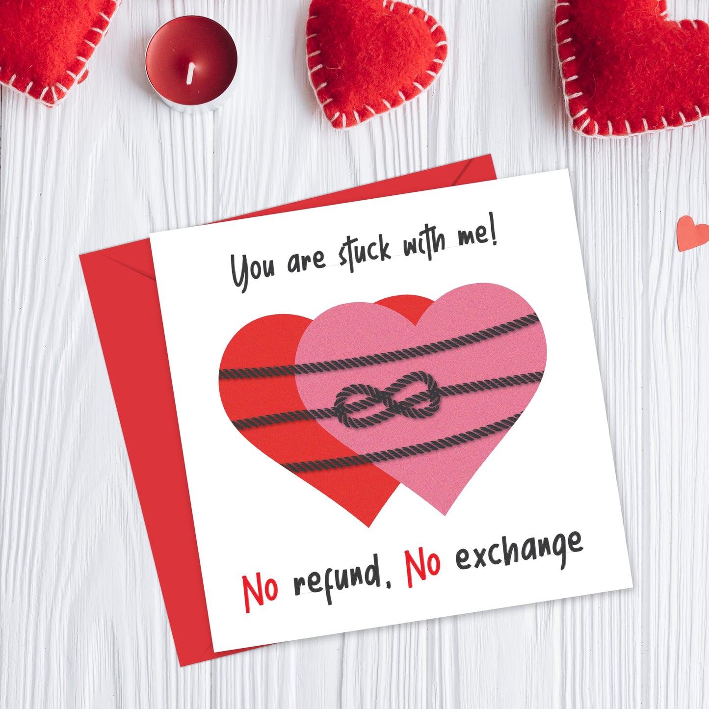 Funny Anniversary Card for Him/Her – "You Are Stuck with Me" – Eco-Friendly 150x150mm – Valentines Card for him, Valentines Card Wife, her, Husband, or Fiancé – Premium 350 GSM – Made in the UK
