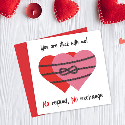 Funny Anniversary Card for Him/Her – "You Are Stuck with Me" – Eco-Friendly 150x150mm – Valentines Card for him, Valentines Card Wife, her, Husband, or Fiancé – Premium 350 GSM – Made in the UK