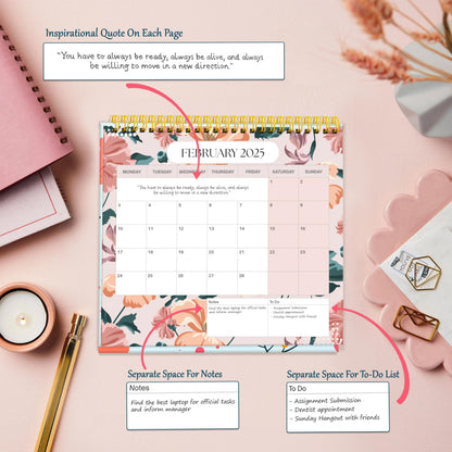 Luxury Desk Calendar 2025-2025 Desk Calendar UK from Jan to Dec. 2025, Month to view desk top flip over calendar with 12 Notes Pages.