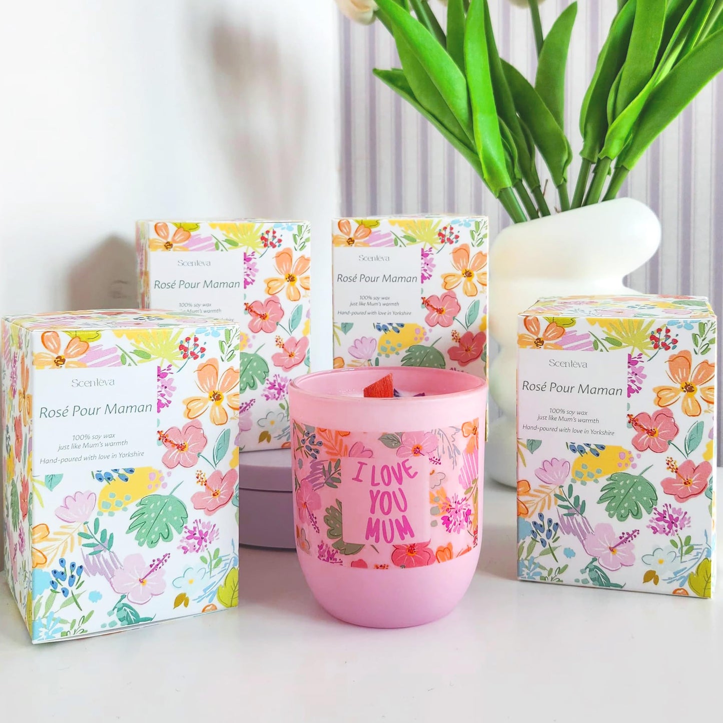 Mothers Day Gifts for Mum from Son or Daughter – Rose Soy Scented Candle with Loving Message I Love You Mum – Thoughtful Birthday, Christmas, Mother’s Day Gift – Unique Present for Mum Birthday Gift
