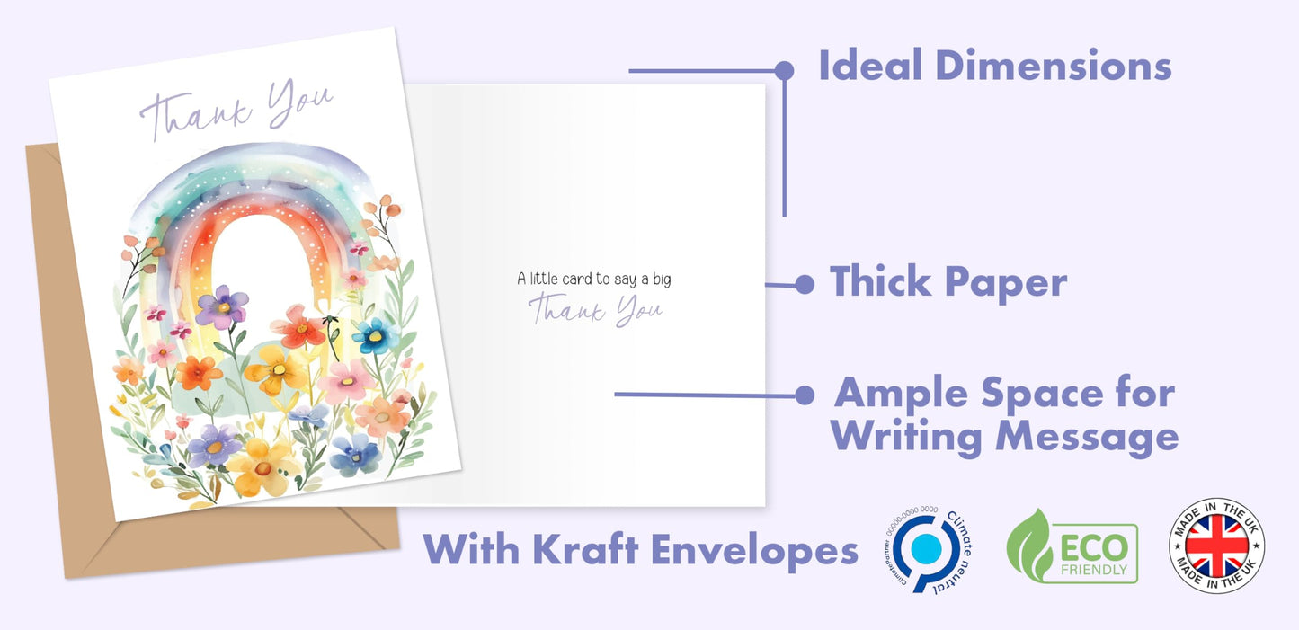 Giftinghouse Thank You Card With Envelope, Rainbow Flower Design Teacher Thank You Card - Blank Inside Greeting Card For Wedding, Teachers, Kids & Christmas - Eco-friendly.