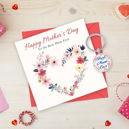 Giftinghouse Foiled Happy Mothers day card for mum with keyring and envelope - Flower design mother's day card from daughter, son - Mothers day gift set for grandma, nanny - MADE IN UK (Pack of 2)