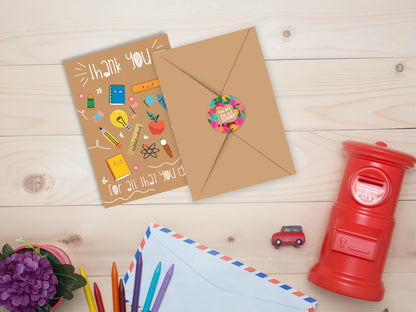 10 Thank You Teacher Cards Multipack with Envelopes and Stickers - 10 Unique Designs of Teacher Thank You Cards for Men and Women – Blank Inside Ecofriendly Teachers Christmas Card - UK.