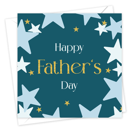 Happy Fathers Day Card from Son or Daughter – Gold Foil Star Design Father's Day Card – 15x15cm – Made in the UK