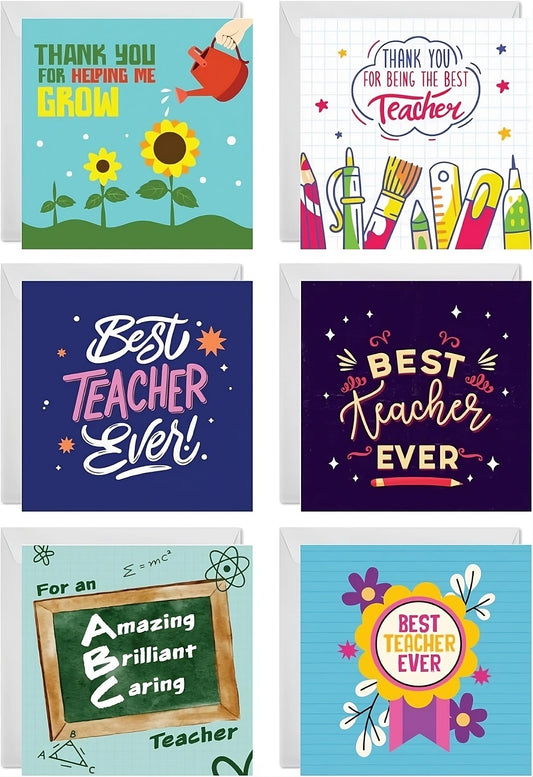 Giftinghouse 6 Thank You Teacher Cards Multipack with Envelopes - Greeting cards for Women Men Ecofriendly cards Printed and Packed in UK