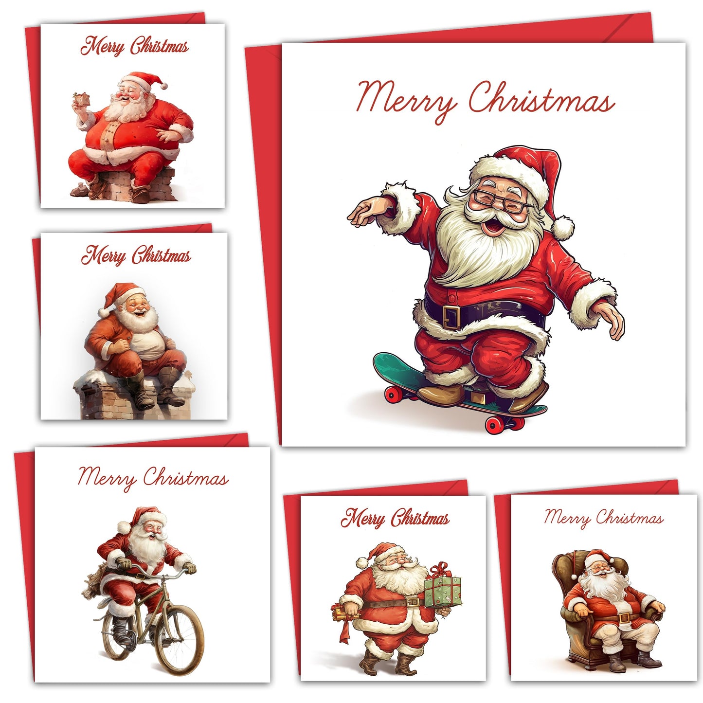Giftinghouse Christmas Cards 2023 Pack of 12/24/48 | Multipack Xmas Funny Santa Cards for Family, Friends, Granddaughter and Childrens | Eco-friendly seasonal Greeting cards for sale.