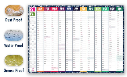 Giftinghouse 2025 Wall Planner A2 Laminated - Full Year Wall Planner 2025 UK - Wall Calendar 2025 with mount stickers for academic, office, home and school by (42 x 59.4 cm) - A2 size.