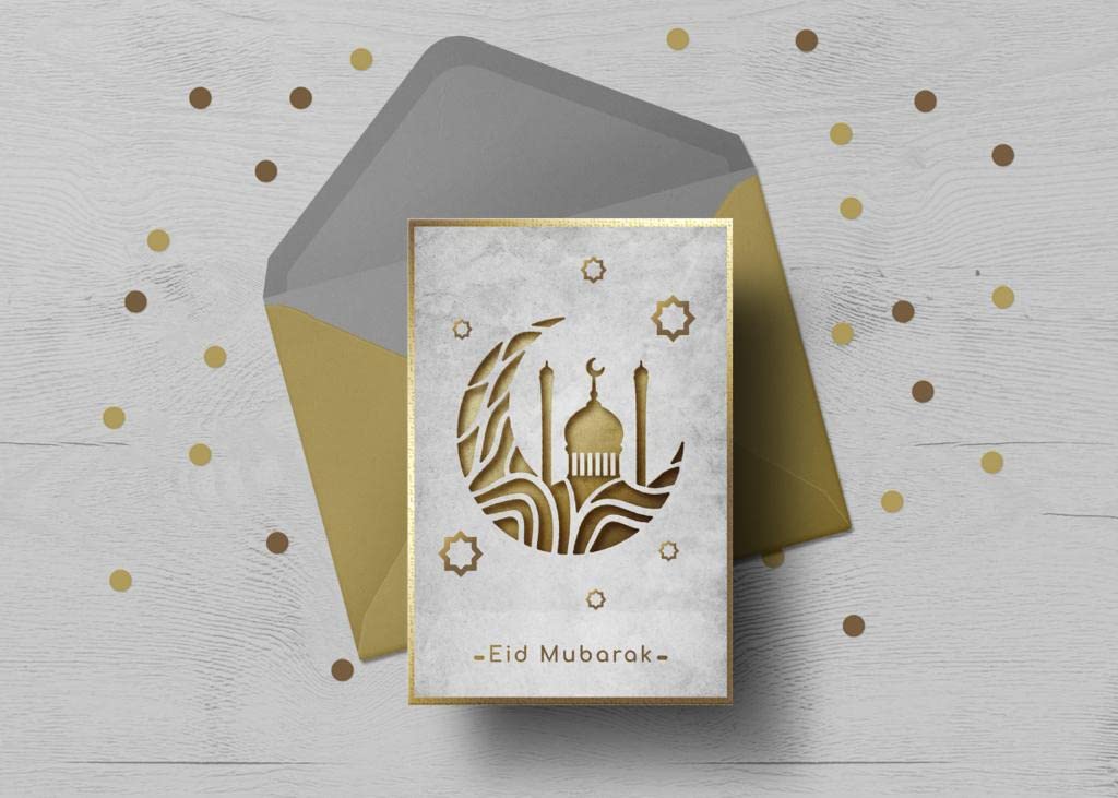 Giftinghouse Eid Cards Pack of 4/12 with envelopes - Eid Mubarak Cards multipack greetings cards - Eco Friendly happy Eid card for kids and Family (Golden design, 12 cards)