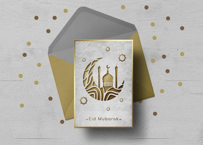 Giftinghouse Eid Cards Pack of 4/12 with envelopes - Eid Mubarak Cards multipack greetings cards - Eco Friendly happy Eid card for kids and Family (Golden design, 12 cards)
