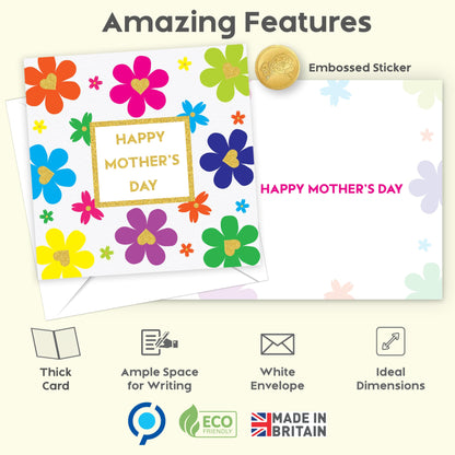 Mothers Day Card for Mum | Gold Foiling with Floral Petal Design, Embossed Sticker & Envelope | Happy Mother’s Day Card from Son or Daughter | 15x15 cm – Eco-Friendly 350 GSM - Made in the UK