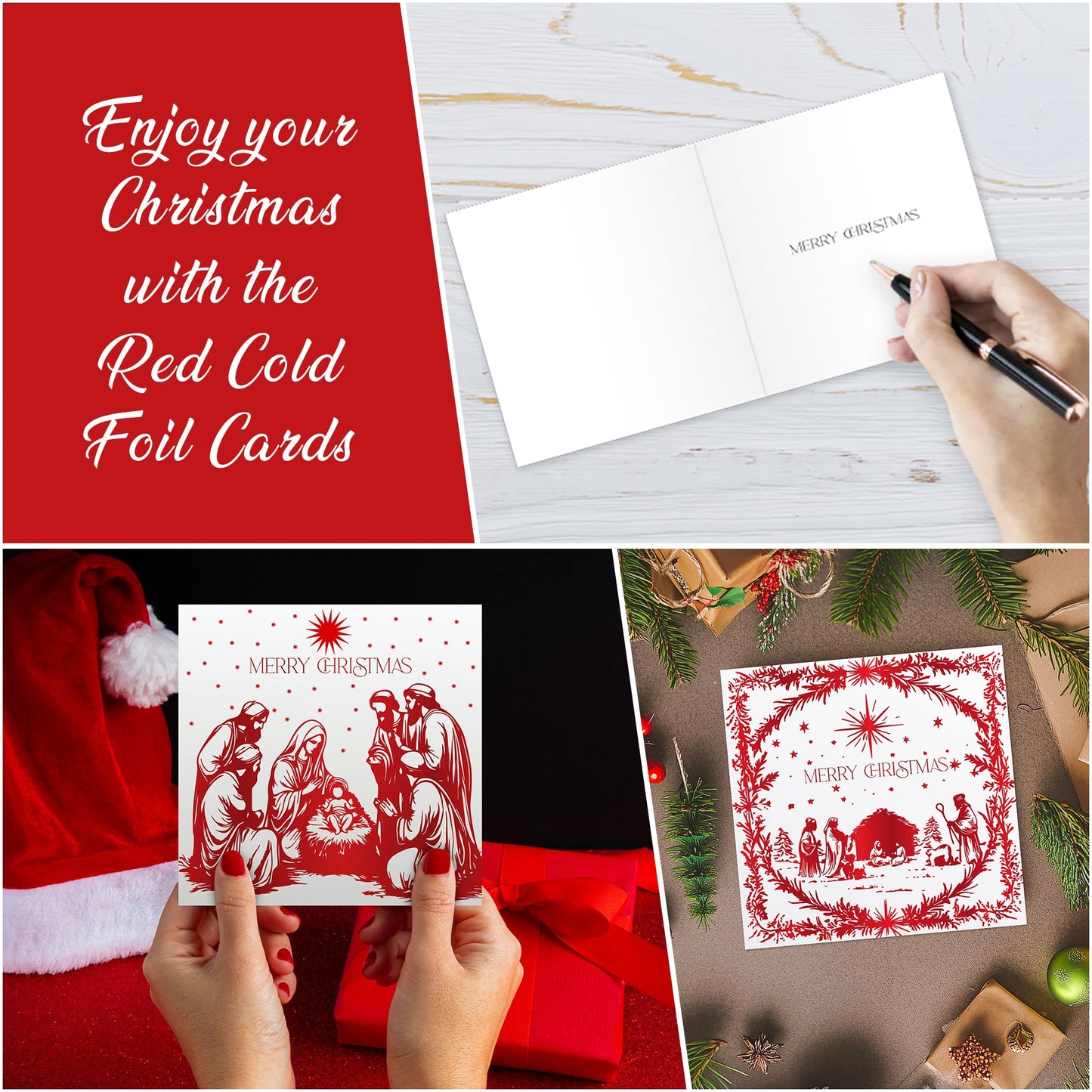 Pack of 12 Religious Christmas Cards 2024 with Envelopes - Luxury Christmas Cards Multipack - Xmas Cards Featuring 6 Unique Nativity Designs, 125 x 125 mm - Perfect Greeting Cards for Family & Friends