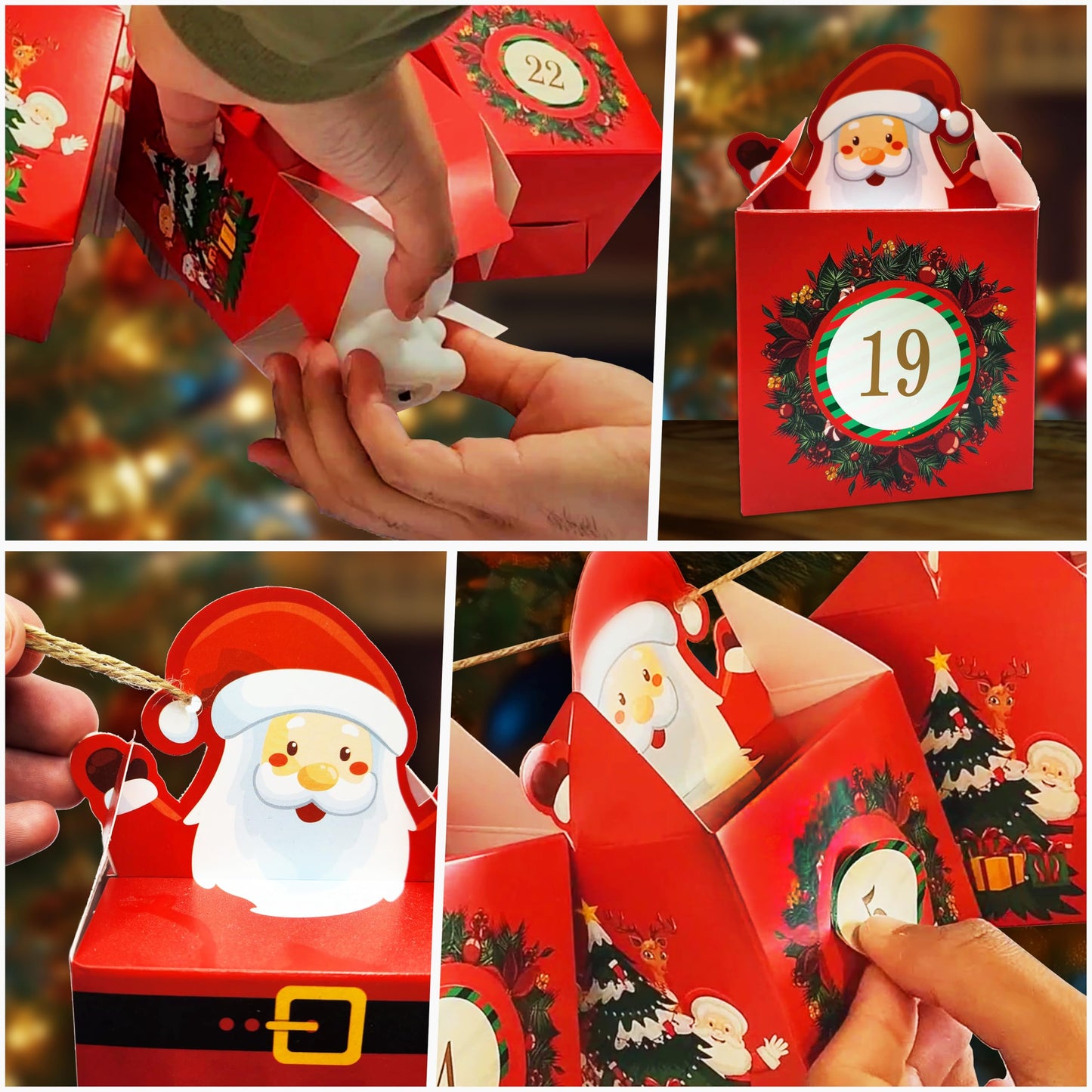 DIY Christmas Advent Calendar 2024 - Empty Advent Calendar to Fill Yourself - Fill your own advent calendar 24 Santa Boxes with Stickers and Jute - Kids Advent Calendar