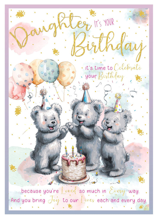 Giftinghouse Daughter Birthday Card with Envelope - Foiled Traditional Greeting Card, Large Size (8.8x6.3 inch) - Made in the UK