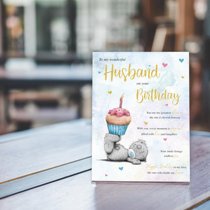 Husband Birthday Card from Wife – Cute Teddy Bear Design – Gold Foil Finish – Birthday Card for Husband – 22 x 15.5 cm – Made in the UK