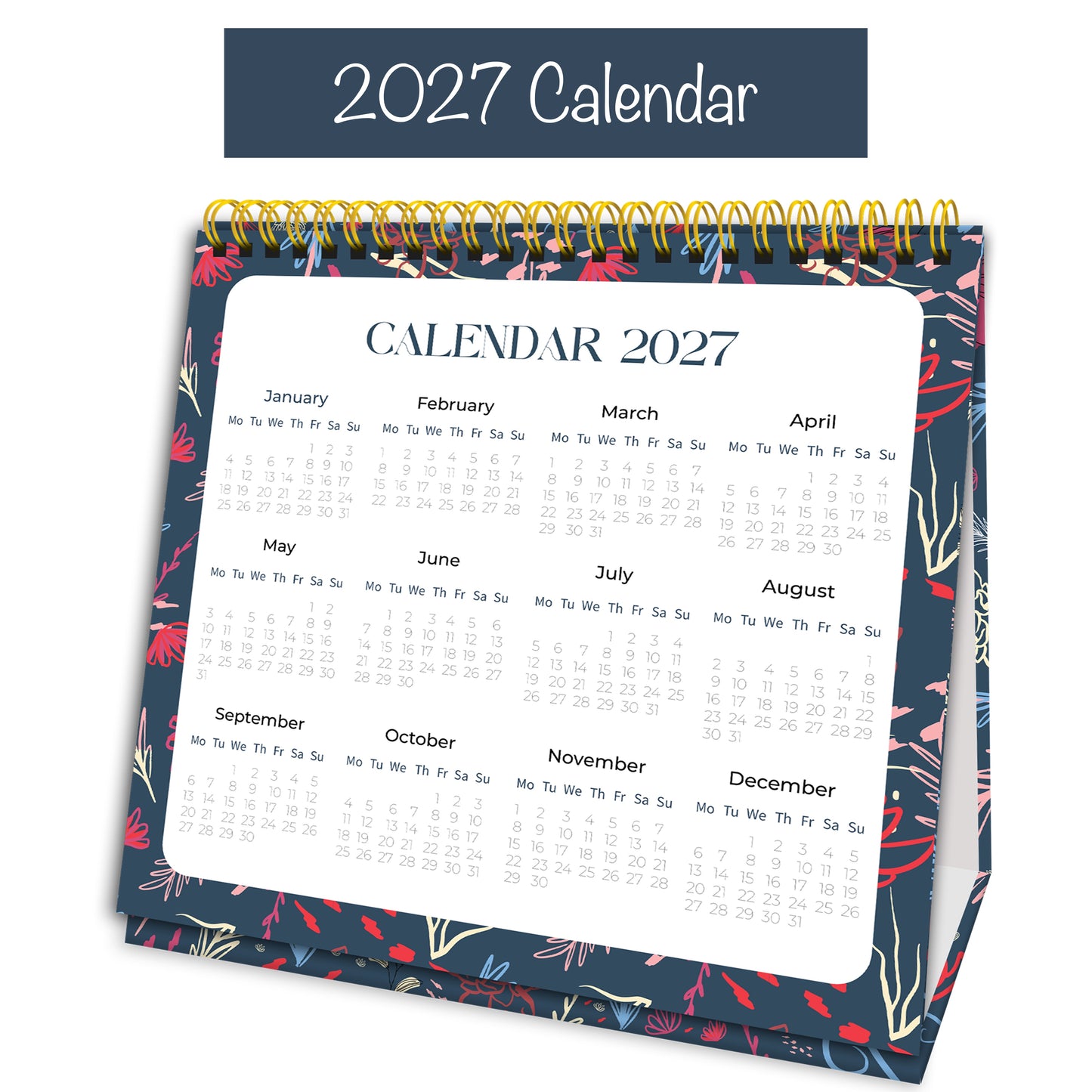 Luxury Desk Calendar 2026 - Desk Calendar UK from Jan to Dec 2026, Month to view desk top flip over calendar with 12 Notes Pages - Made in the UK