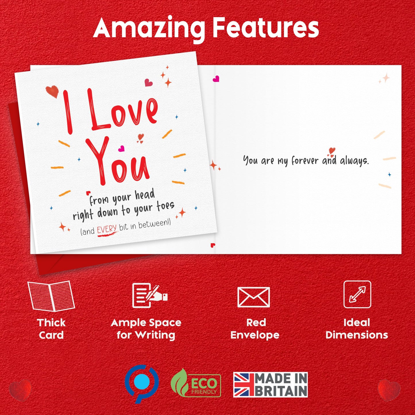 Funny Romantic Card for Him/Her – "I Love You" – Eco-Friendly 150x150mm – Valentines Card for him, Valentines Card Wife, her, Husband, or Fiancé – Premium 350 GSM – Made in the UK