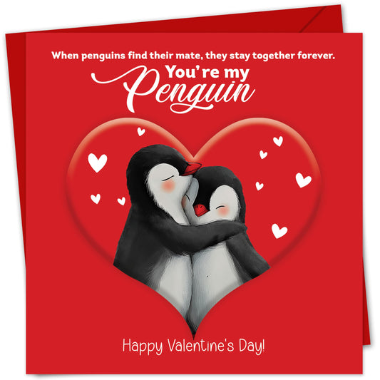 Happy Valentines Day Card – You're My Penguin – Eco-Friendly 15x15 cm – Valentines Card for him, Valentines Card Wife, her, Husband, or Fiancé – Premium 350 GSM – Made in the UK