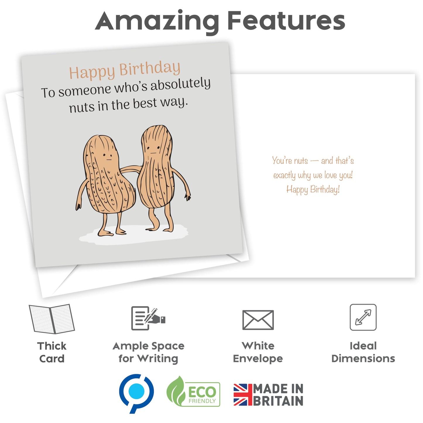 Funny Birthday Card for Women or Men – “To Someone Who’s Absolutely Nuts” – Humorous & Rude Birthday Card for Mum, Dad, Friend, Husband, Wife, Sister, Brother, Daughter or Son – 15x15cm with Message