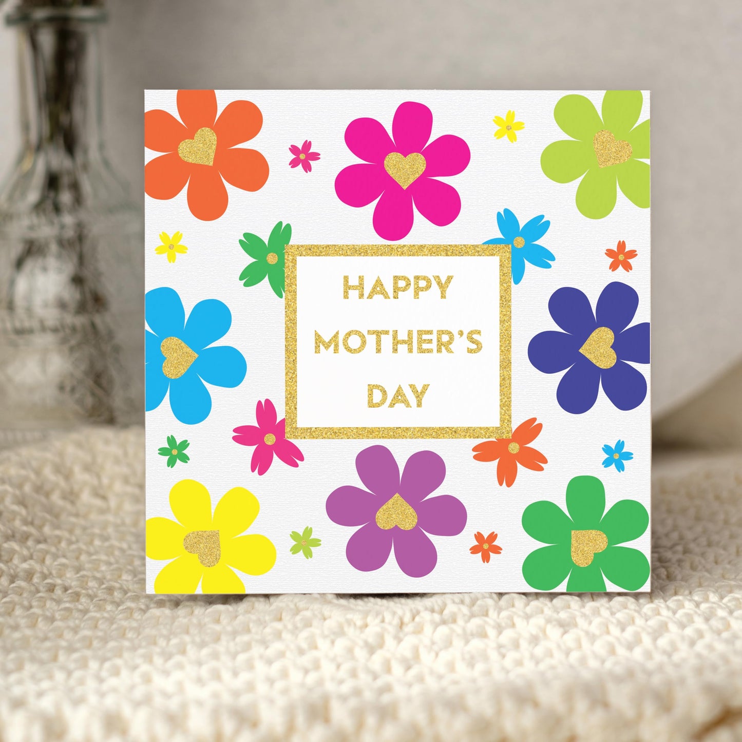 Mothers Day Card for Mum | Gold Foiling with Floral Petal Design, Embossed Sticker & Envelope | Happy Mother’s Day Card from Son or Daughter | 15x15 cm – Eco-Friendly 350 GSM - Made in the UK