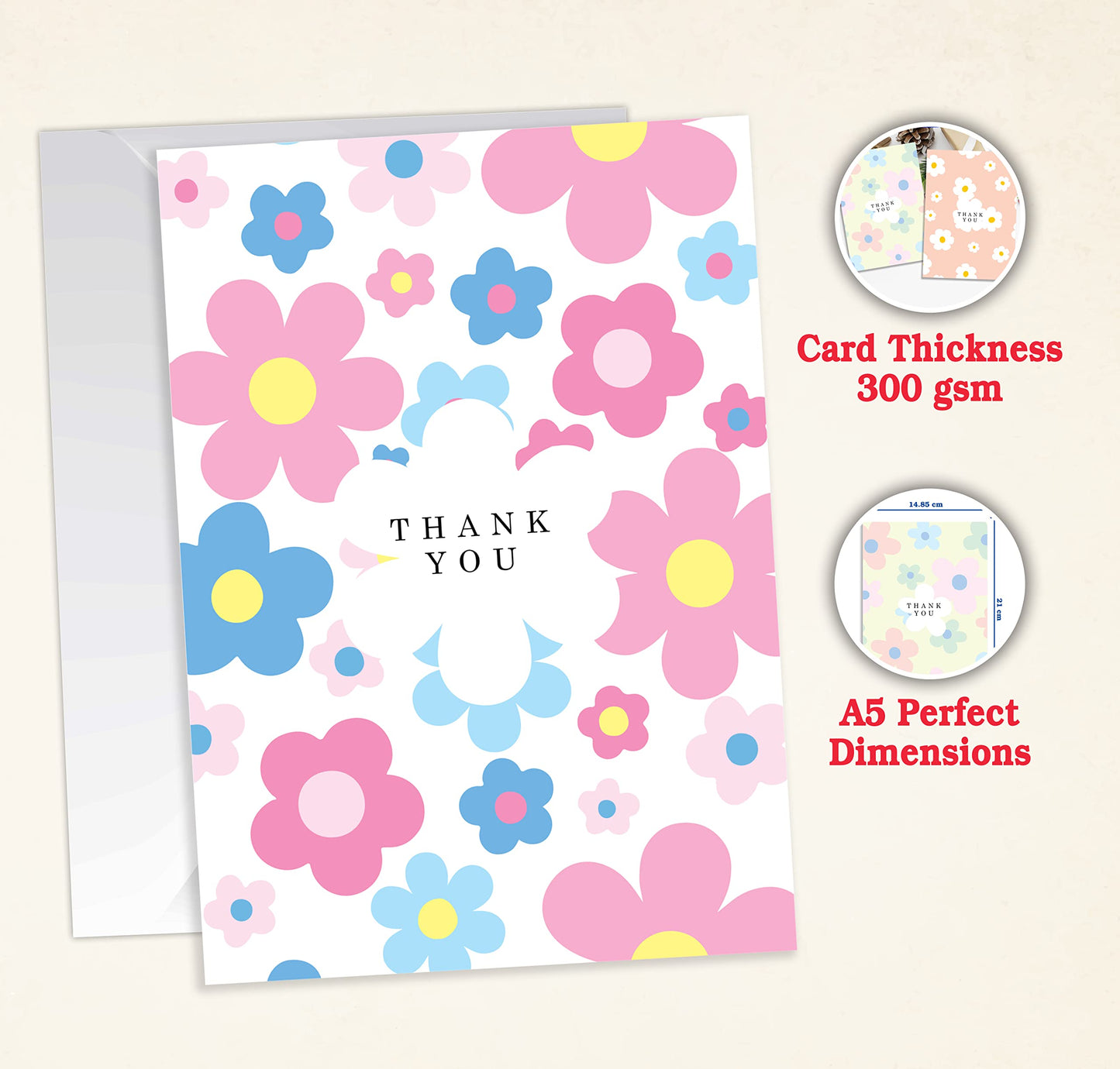 Giftinghouse Thank You Cards Multipack with Envelopes 12/24/48 - Petal Greeting cards for Teachers, wedding, kids - Fully recyclable and Eco-friendly cards. (Pack of 24 cards)
