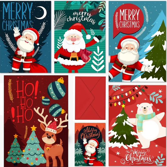 12 Xmas Cards Packs - Christmas Cards Multipack 2024 - Kids Christmas Cards with Red envelopes - Santa Christmas cards - MADE IN UK.